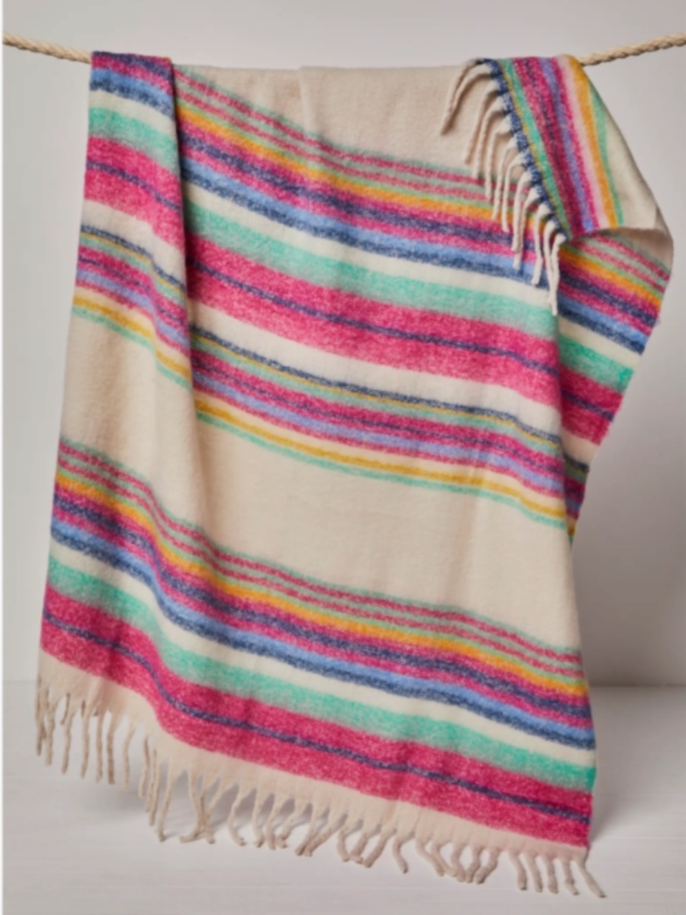 Free People Skye Stripe Fringe Blanket Multicolored Cozy NWT